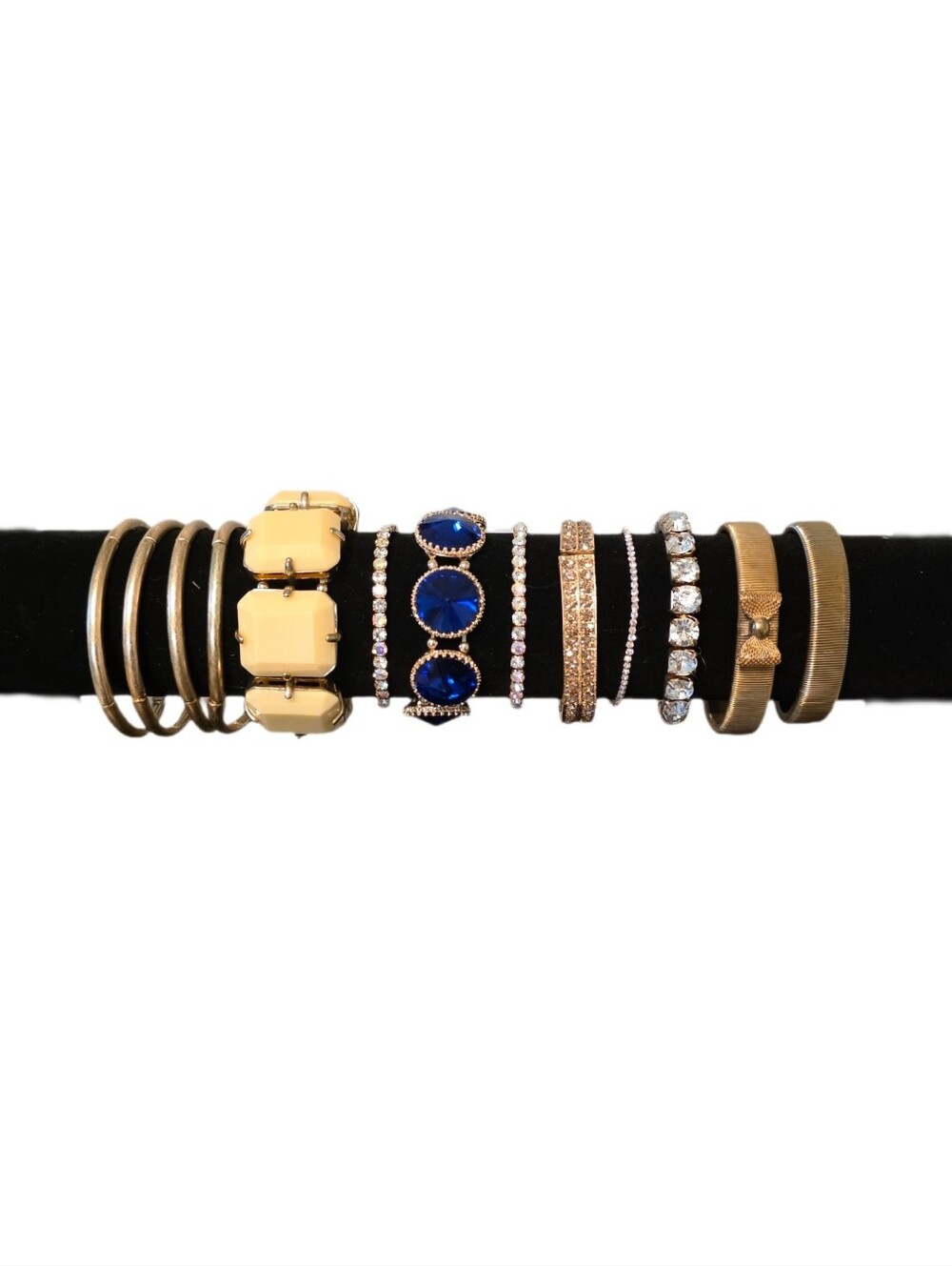 Gold and Blue Stackable Stretch Bracelets - Set Of 13